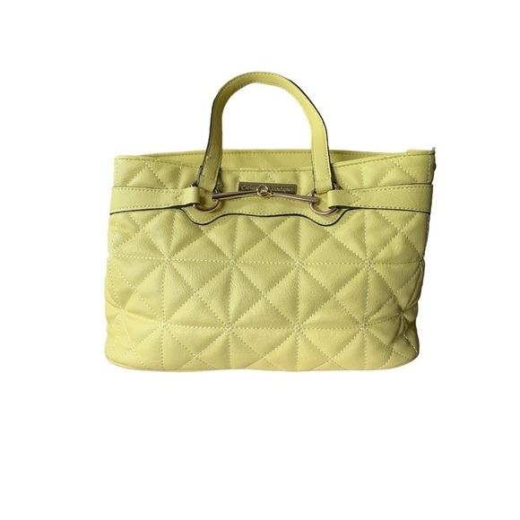 Catherine Malandrino Diamond Quilted Yellow Tote Ladies Handbag Vegan Leather - Picture 5 of 14